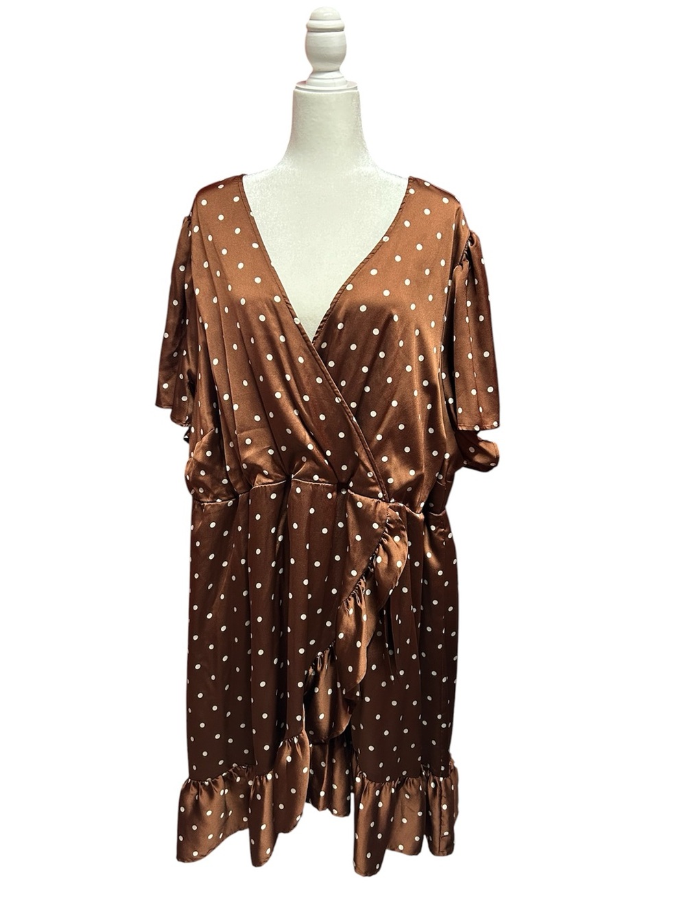 TORRID Plus Size RuffledMini Bubble Charmeuse Faux Wrap Dress with Empire Waist